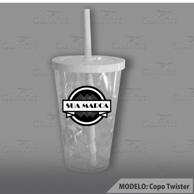 Copo Twister Cristal 550 ml com Canudo Exclusivo Personalizado