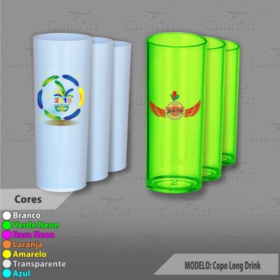 Copo Long Drink Acrílico diversas cores Exclusivo Personalizado 350 ml