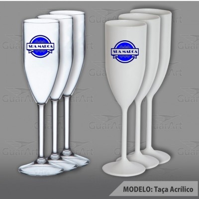 Taça Champanhe Acrílico branca | cristal  Exclusiva Personalizada 150 ml