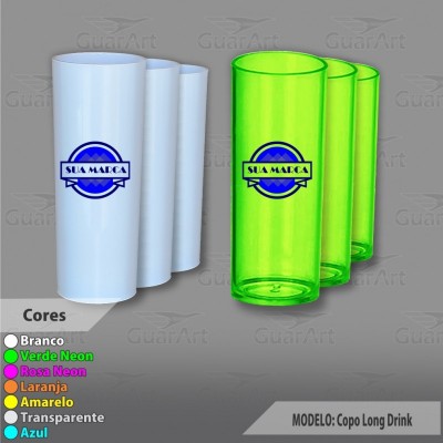 Copo Long Drink Acrílico diversas cores Exclusivo Personalizado 350 ml