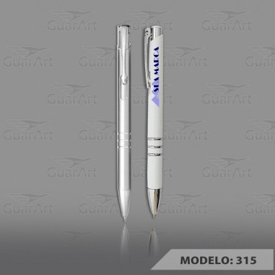 Caneta Esferográfica Plástico branca | prata Exclusiva Personalizada Modelo 315