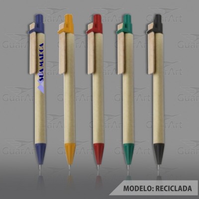 Caneta Esferográfica Plástico cores diversas Exclusiva Personalizada Modelo Reciclada
