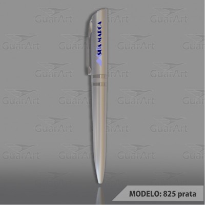 Caneta Esferográfica Plástico Prata Exclusiva Personalizada Modelo 825